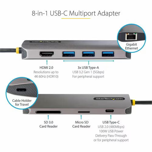 StarTech 115B-USBC-MULTIPORT USB-C multiport adapter with HDMI, Ethernet, USB ports and SD card reader - additional view 2