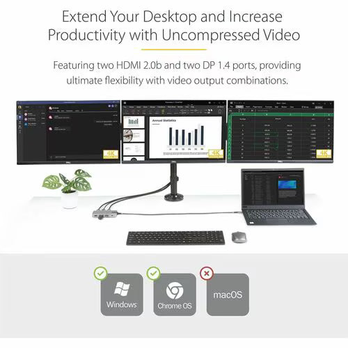 StarTech 117B-USBC-MULTIPORT USB-C triple monitor adapter with HDMI, DisplayPort, Ethernet and USB ports