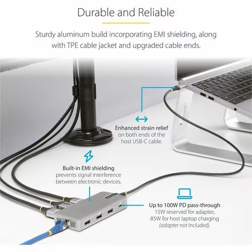 StarTech 117B-USBC-MULTIPORT USB-C triple monitor adapter with HDMI, DisplayPort, Ethernet and USB ports