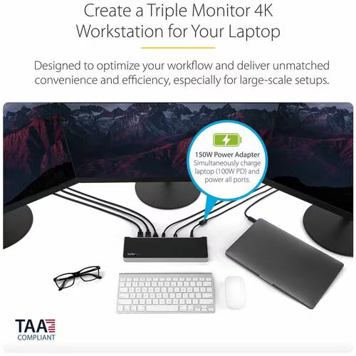 StarTech DK30CH2DEP USB-C triple monitor docking station with HDMI, DisplayPort, Ethernet and USB ports