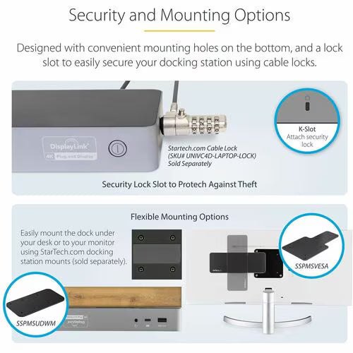 StarTech DK30C2DPPD hybrid USB-C and USB-A dual 4K docking station with HDMI, DisplayPort, Ethernet and USB ports - additional view 5