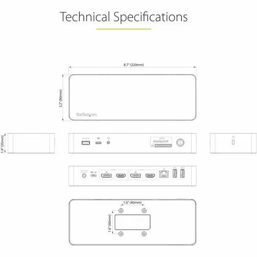 StarTech DK30C2DPPD hybrid USB-C and USB-A dual 4K docking station with HDMI, DisplayPort, Ethernet and USB ports - additional view 3