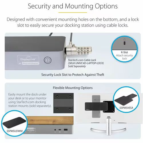 StarTech DK30C2DPEP hybrid USB-C and USB-A dual 4K docking station with Ethernet and USB ports