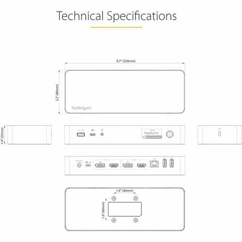 StarTech DK30C2DPEP hybrid USB-C and USB-A dual 4K docking station with Ethernet and USB ports