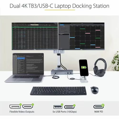 StarTech TB3CDK2DH USB-C docking station for MacBook with HDMI, DisplayPort, Ethernet and USB ports