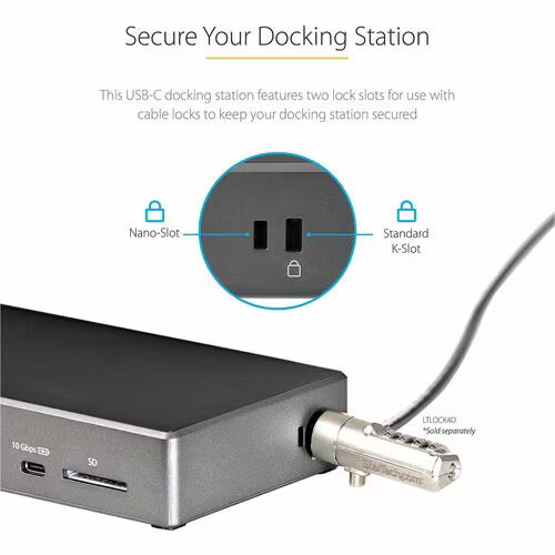 StarTech DK31C2DHSPD USB-C triple 4K docking station with HDMI, DisplayPort, Ethernet, USB ports and SD card reader