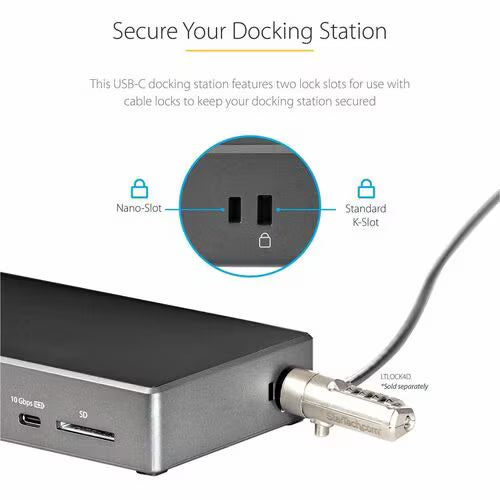 StarTech DK31C2DHSPD USB-C triple 4K docking station with HDMI, DisplayPort, Ethernet, USB ports and SD card reader