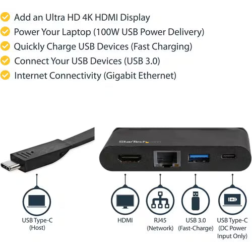 StarTech DKT30CHCPD USB-C multiport adapter with HDMI, Ethernet, USB-A and USB-C ports - additional view 8